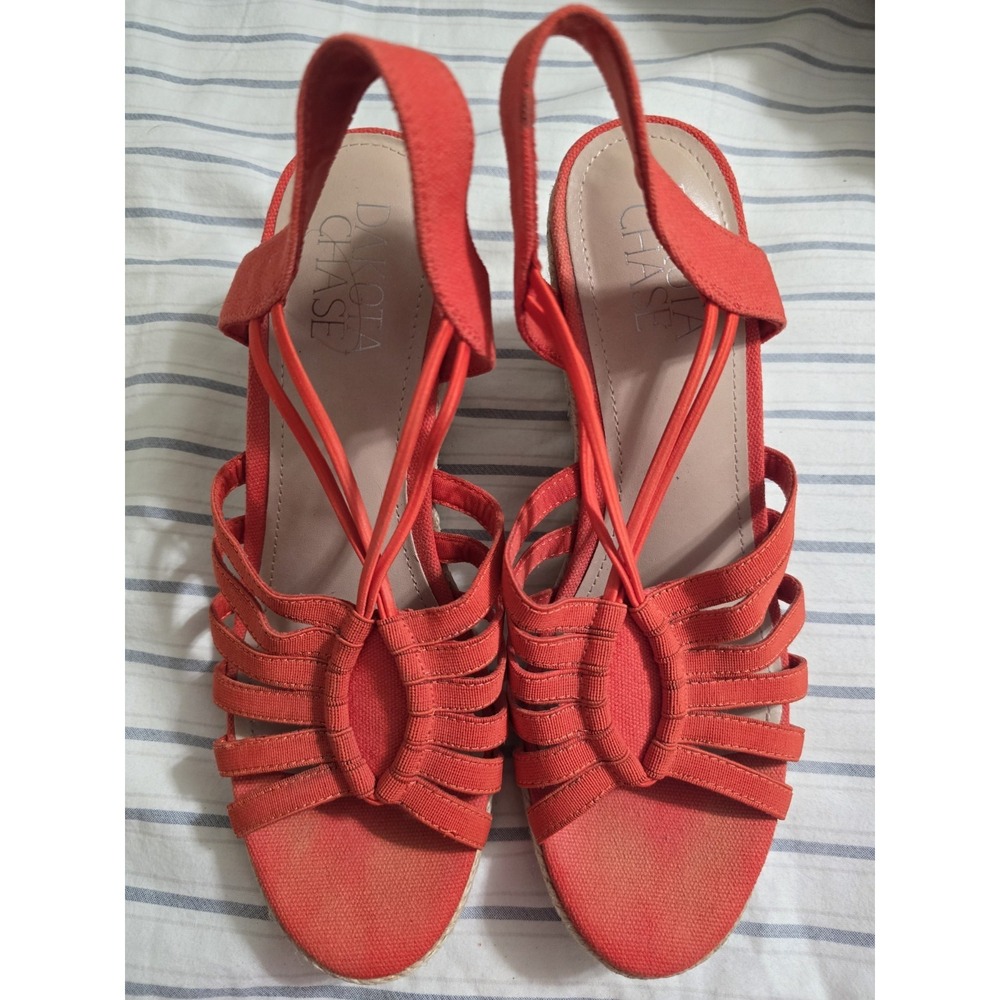 Chaps Dakota Wedge Sandals Orange Espadrille Size 8M